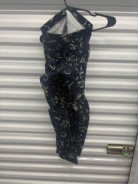 Versace Black Blue White Abstract Print Jeans Couture Top